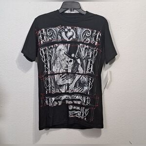 A BRAND Men's Gothic Skeleton Lover Graphic Tee - Black, Size Small.